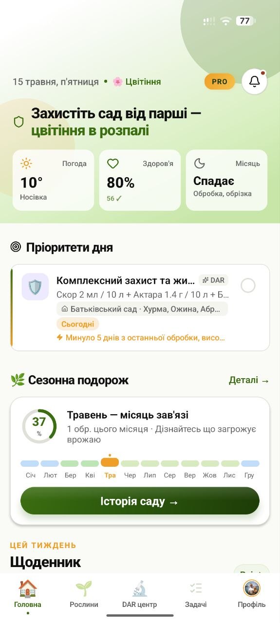 DAR Garden — головний екран